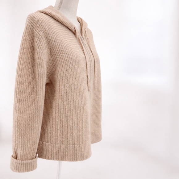 Pura Cashmere Women’s Zip Hoodie Sweater Neutral Beige 100% Cashmere XL Cozy - Picture 5 of 12